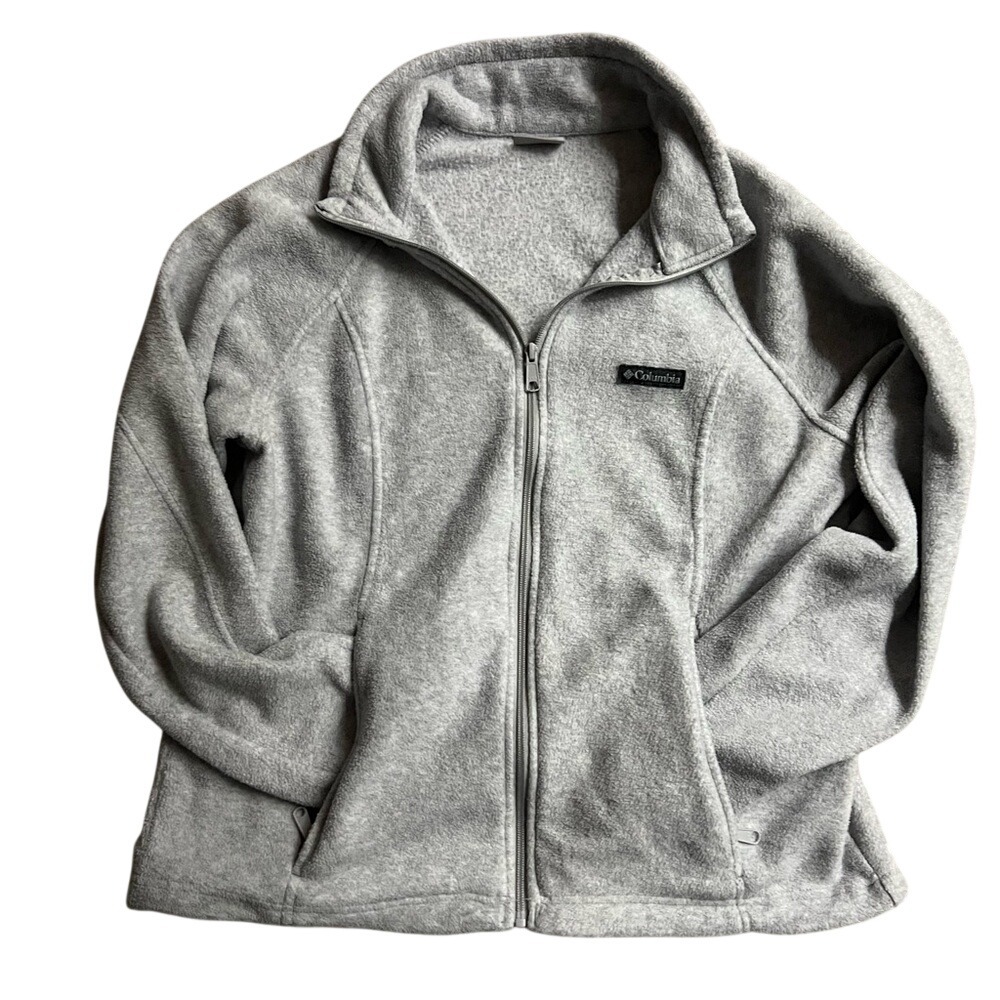 Columbia Womens Light Gray Full Zip Fleece Jacket Soft Warm Outdoor Layering